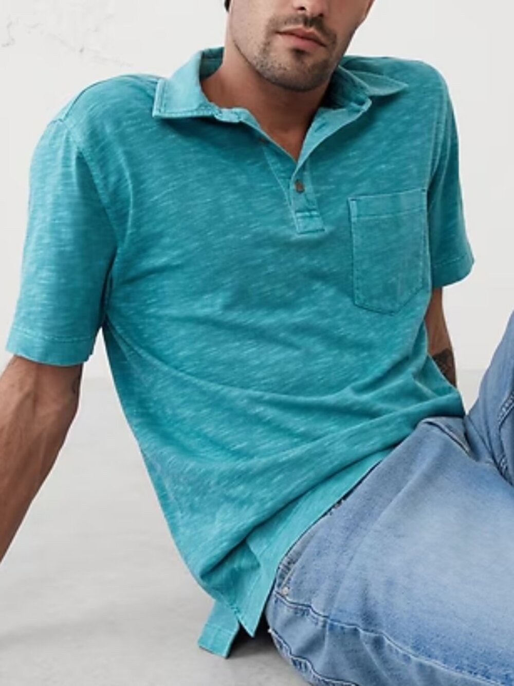 NWT BANANA REPUBLIC GARMENT DYED SLUB VINTAGE POCKET POLO BAHAMA BAY BLUE XL